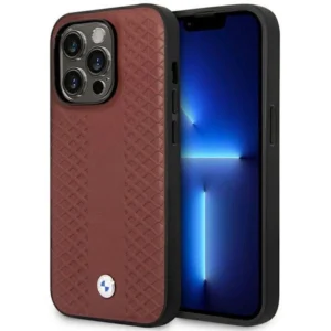 Case BMW BMHMP14X22RFGR iPhone 14 Pro Max 6.7" Burgundy/burgundy Leather Diamond Pattern MagSafe