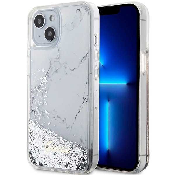 Guess Liquid Glitter Marble case for iPhone 14 - white