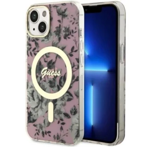 Guess GUHMP14MHCFWSP iPhone 14 Plus 6.7" pink/pink hardcase Flower MagSafe