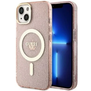 Guess GUHMP14MHCMCGP iPhone 14 Plus 6.7" pink/pink hardcase Glitter Gold MagSafe