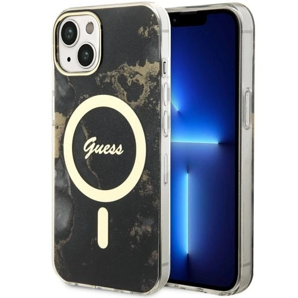 Guess GUHMP14SHTMRSK iPhone 14 6.1" black/black hardcase Golden Marble MagSafe