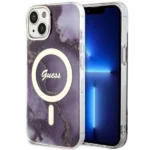 Guess GUHMP14SHTMRSU iPhone 14 6.1" purple/purple hardcase Golden Marble MagSafe