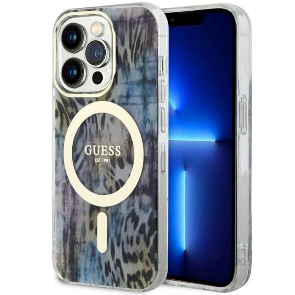 Guess GUHMP14XHLEOPWB iPhone 14 Pro Max 6.7" blue/blue hardcase Leopard MagSafe