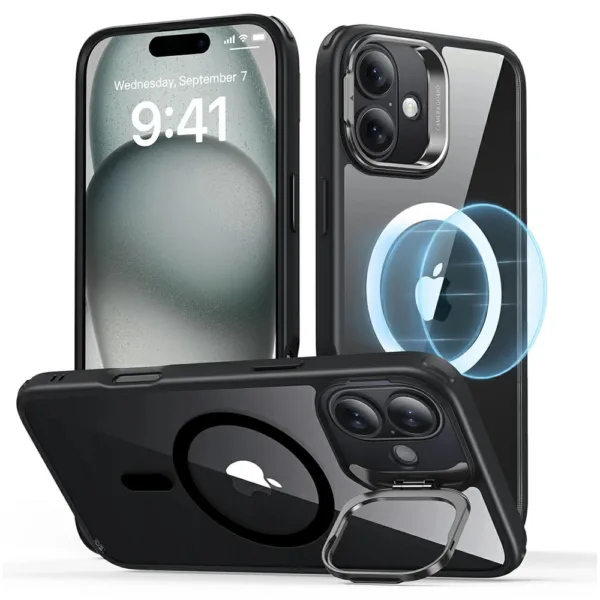 ESR - Classic Hybrid HaloLock Kickstand - iPhone 16 Plus - Clear Black