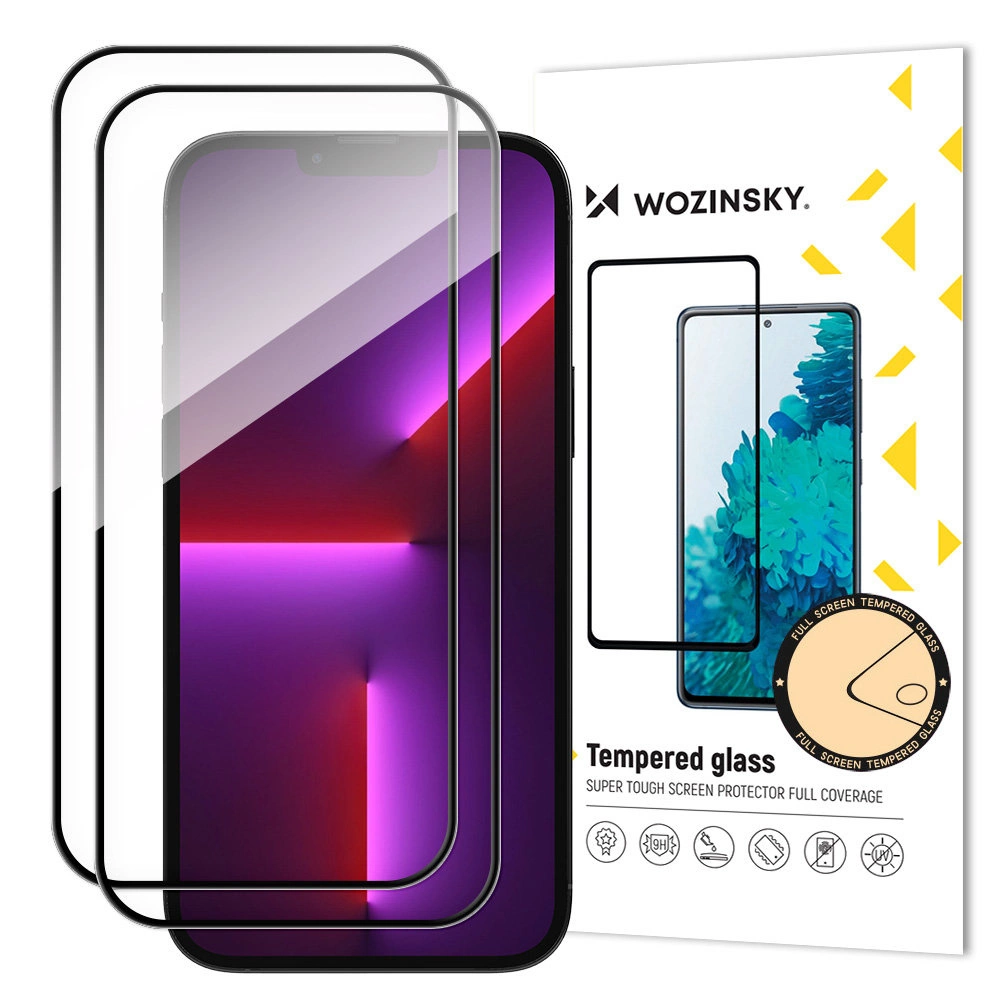 2pcs Full Screen Tempered Glass with Frame Case Friendly Wozinsky Full Glue iPhone 15 Plus - Black