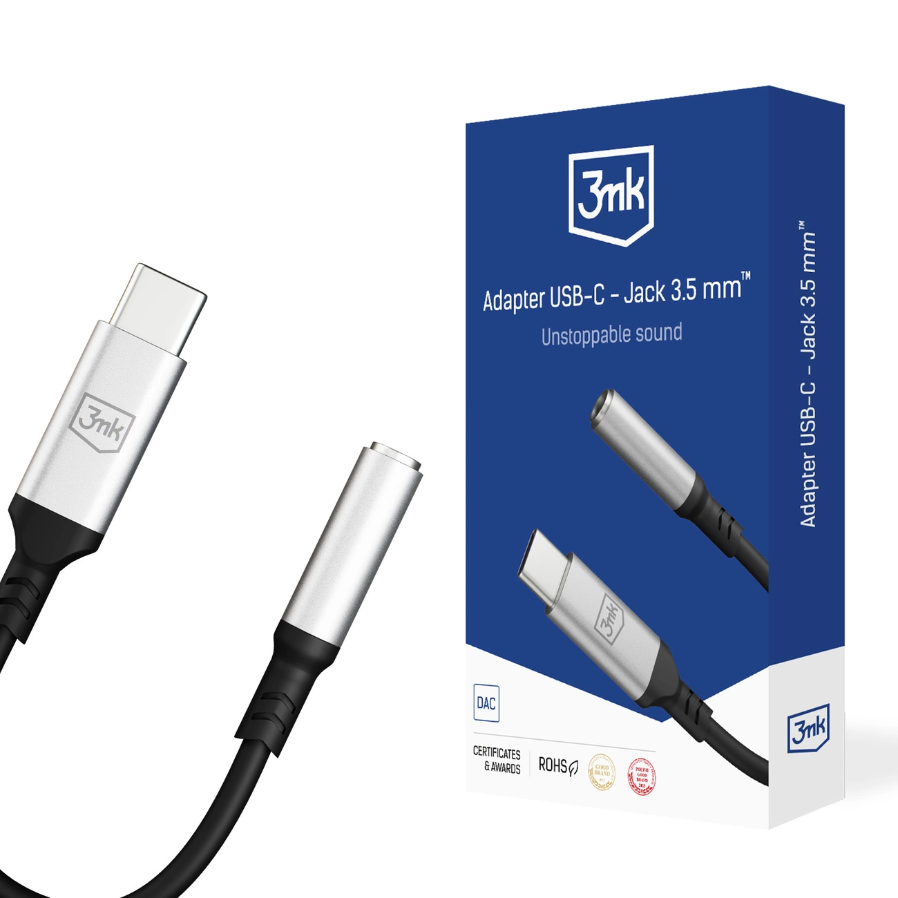 3mk USB-C adapter - 3.5 mm minijack - silver