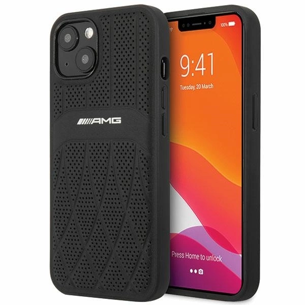 AMG AMHCP13MOSDBK iPhone 13 6.1" black/black hardcase Leather Curved Lines