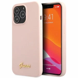 Guess GUHCP13XLSLMGLP iPhone 13 Pro Max 6.7" light pink/light pink hardcase Silicone Script Gold Logo