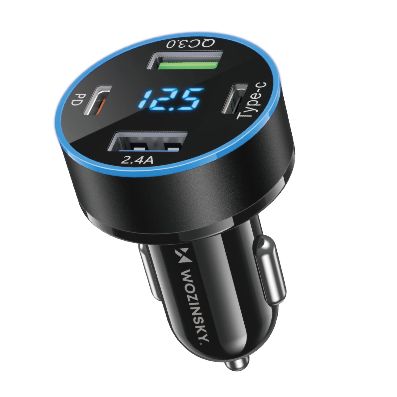 Wozinsky WDCCB Car Charger with Display 50W 2xUSB-C / 2xUSB-A - Black