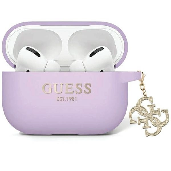 Guess GUAP2LECG4U case for AirPods Pro 2 cover - purple Liquid Silicone Glitter Triangle Charm