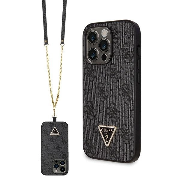 Guess GUHCP14LP4TDSCPK case for iPhone 14 Pro - black Crossbody 4G Metal Logo