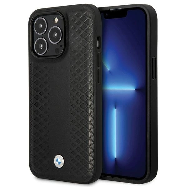 BMW Leather Diamond Pattern case for iPhone 14 Pro - black