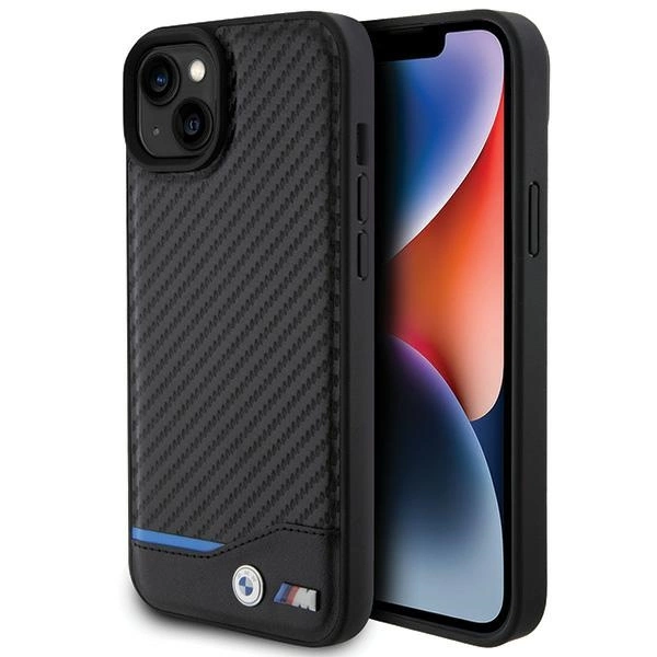 BMW Leather Carbon case for iPhone 15 Plus - black