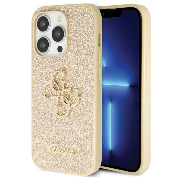 Guess GUHCP14LHG4SGD case for iPhone 14 Pro - gold Glitter Script Big 4G