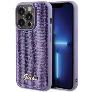 Guess Sequin Script Metal case for iPhone 15 Pro - purple