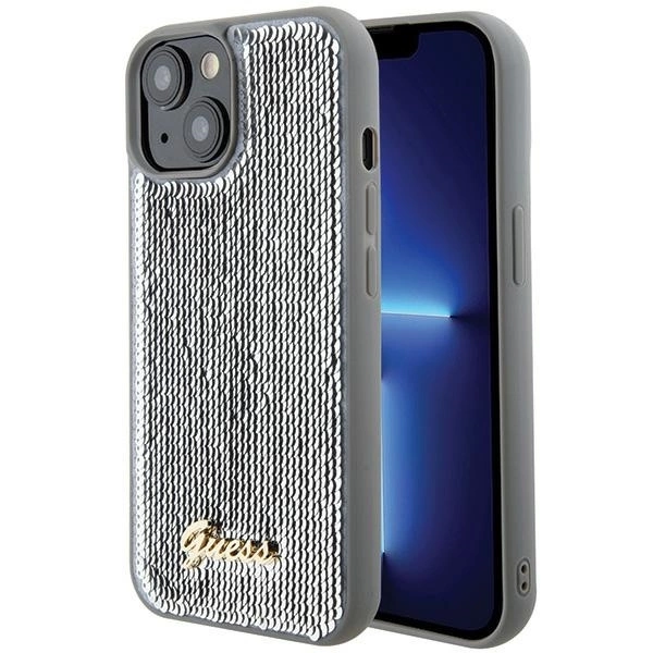 Guess Sequin Script Metal case for iPhone 15 - silver