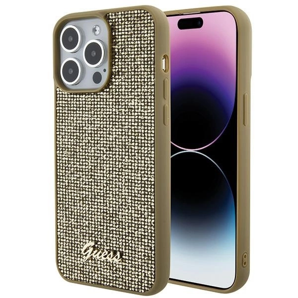 Guess Disco Metal Script case for iPhone 15 Pro Max - gold