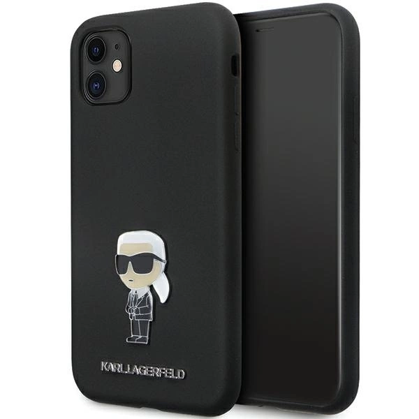 Karl Lagerfeld KLHCN61SMHKNPK case for iPhone 11 / Xr - black Silicone Ikonik Metal Pin