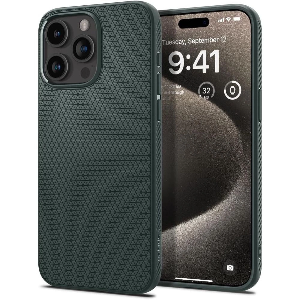 Spigen Liquid Air iPhone 15 Pro Max Case - Dark Green