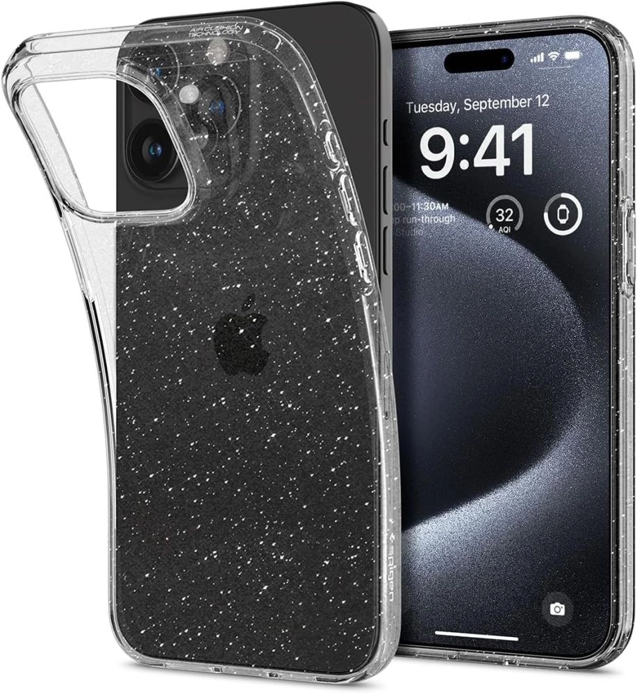 Spigen Liquid Crystal iPhone 15 Pro Case - Clear Glitter