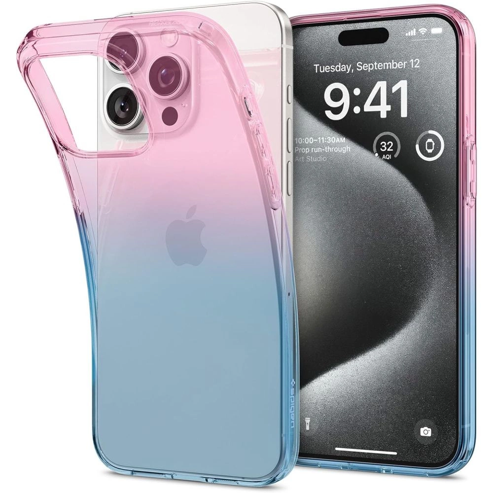 Spigen Liquid Crystal iPhone 15 Pro Case - Pink/Blue