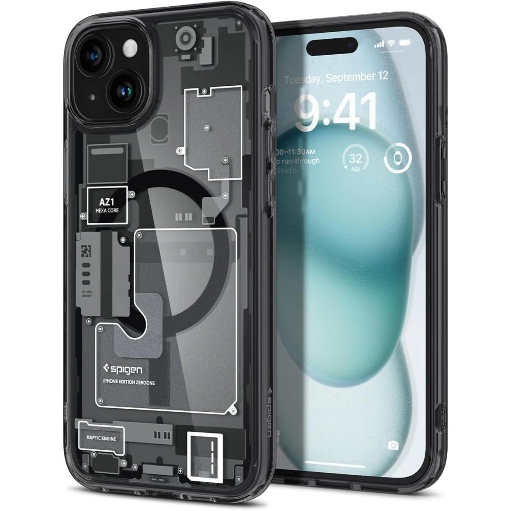 Spigen Ultra Hybrid Mag Case with MagSafe for iPhone 15 - Dark Gray (Zero One Pattern)