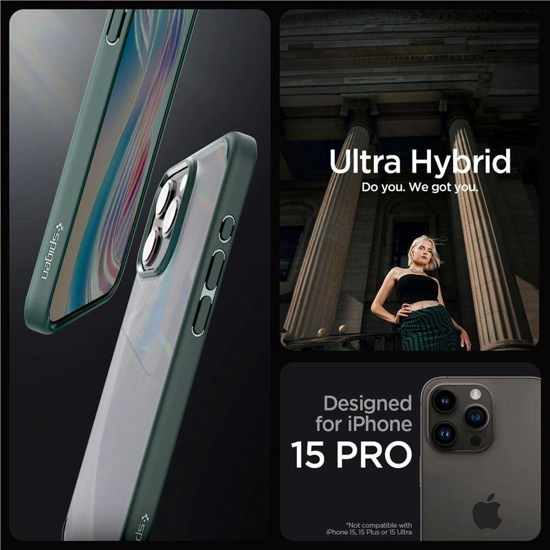 Spigen Ultra Hybrid iPhone 15 Pro Case - Dark Green