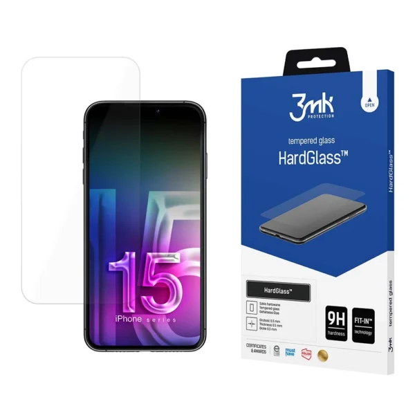 Tempered Glass 9H 3mk HardGlass™ for iPhone 15 Pro