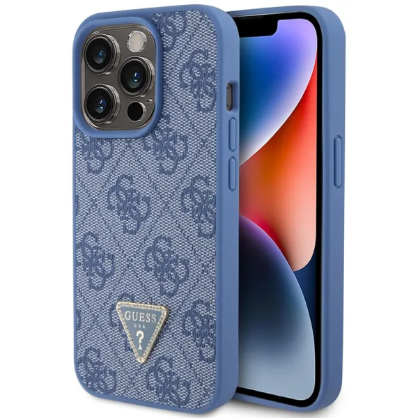 Guess - Leather 4G Triangle Strass (GUHCP15LP4TDPB) - iPhone 15 Pro - Blue