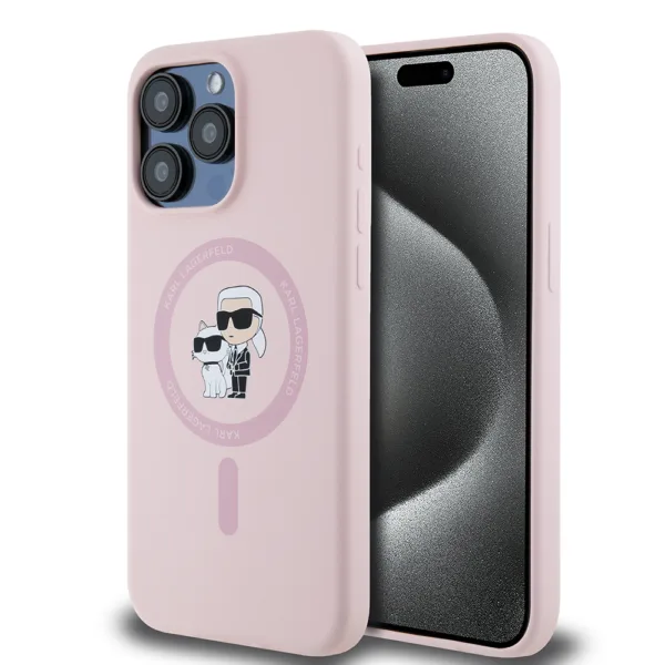 Karl Lagerfeld - Silicone Ring MagSafe (KLHMP15XSCMKCRHP) - iPhone 15 Pro Max - Pink Karl&Choupette