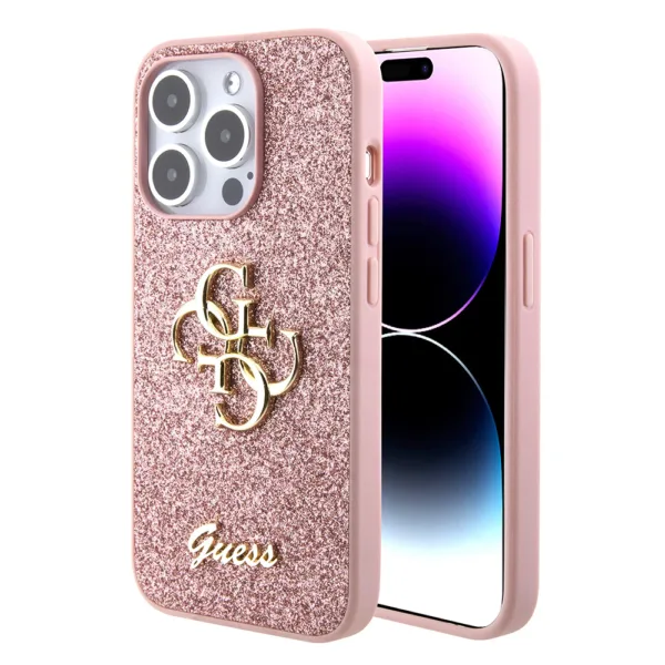 Guess - Glitter Script Big 4G (GUHCP15LHG4SGP) - iPhone 15 Pro - Pink