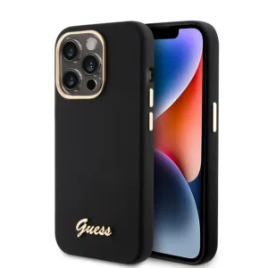 Guess - Silicone Script Metal Logo & Frame (GUHCP15LSMBSLK) - iPhone 15 Pro - Black