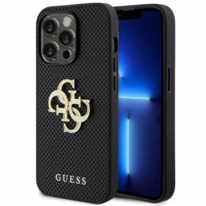 Guess Leather Perforated 4G Glitter Logo Case for iPhone 15 Pro - Black