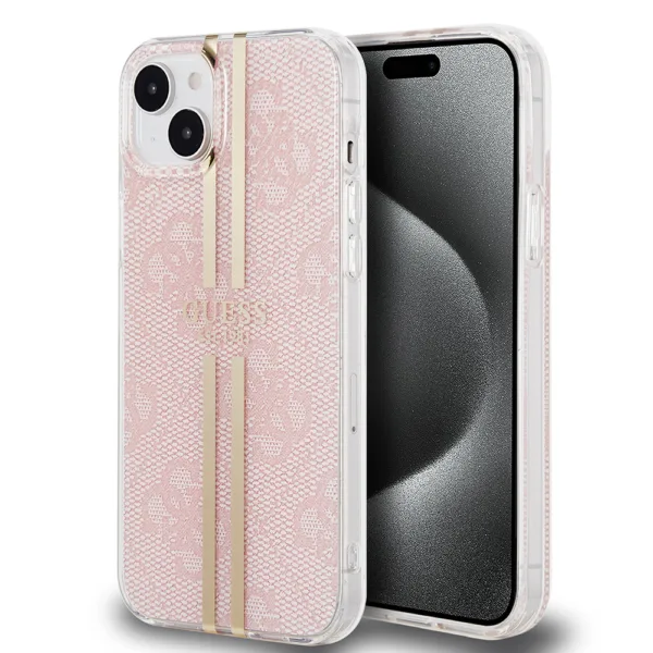 Guess - Hardcase IML 4G Gold Stripe (GUHCP15MH4PSEGP) - iPhone 15 Plus / iPhone 14 Plus - Pink