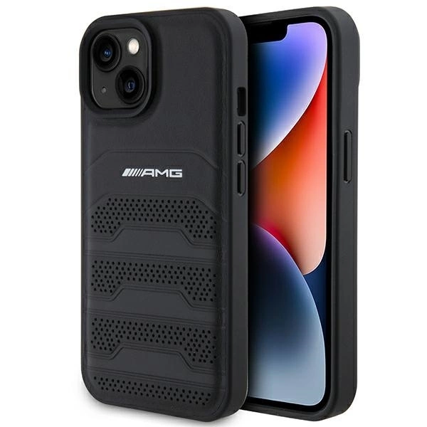 AMG Leather Debossed Lines case for iPhone 15 Plus - black