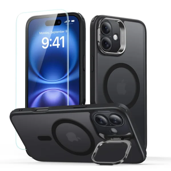 ESR - Classic Hybrid HaloLock Kickstand + Tempered Glass - iPhone 16 - Frosted Black