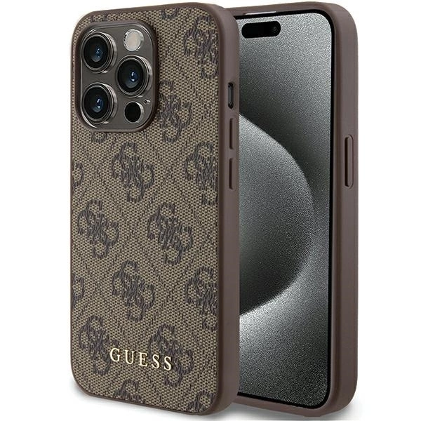 Guess 4G Metal Gold Logo case for iPhone 15 Pro - brown