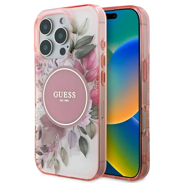 Guess - IML Flower & Tonal Circle MagSafe (GUHMP16LHFWBDCEP) - iPhone 16 Pro - Pink