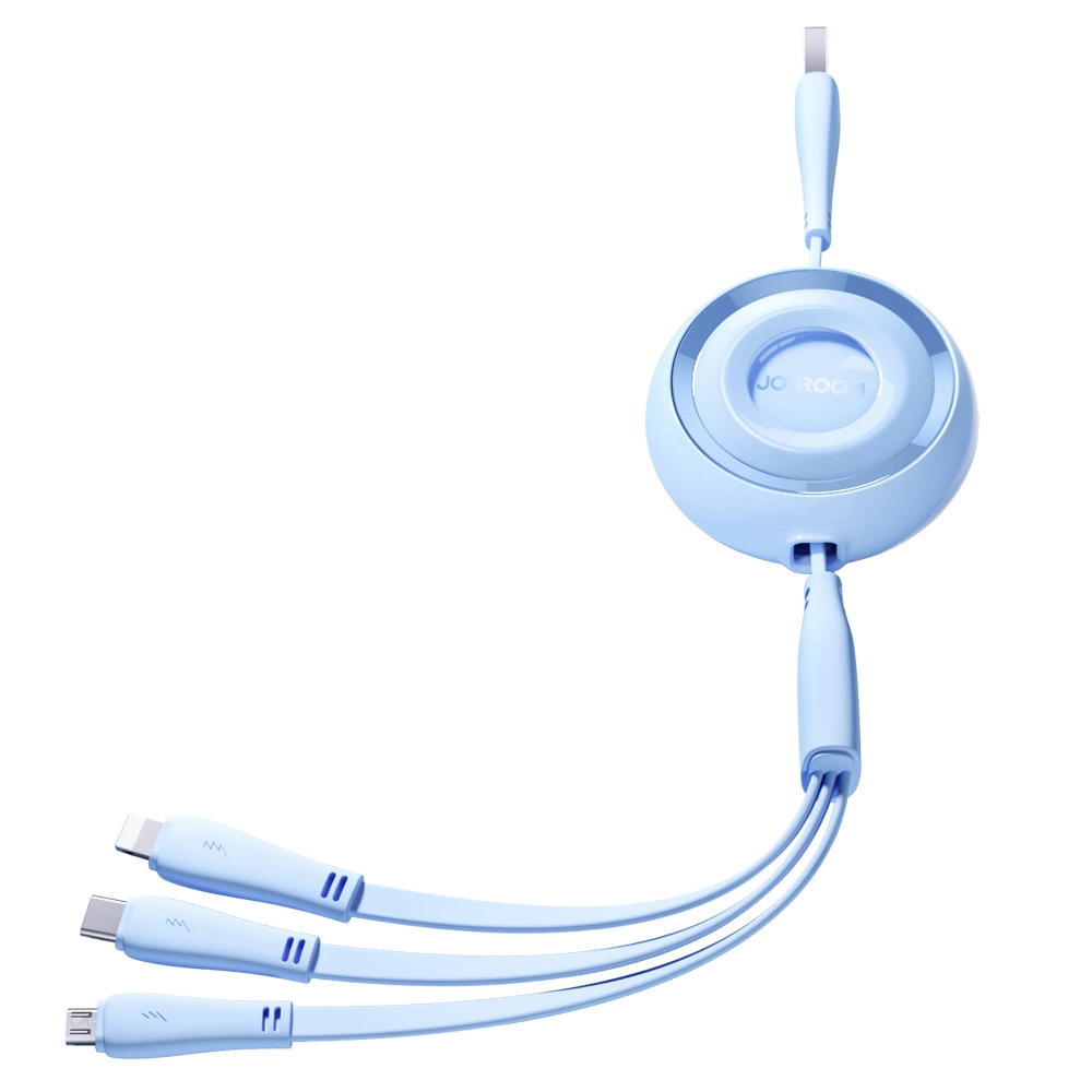 Joyroom Colorful Series S-A40 Cable Retractable 3in1 USB-A - USB-C / Lightning / Micro USB 1m - Blue