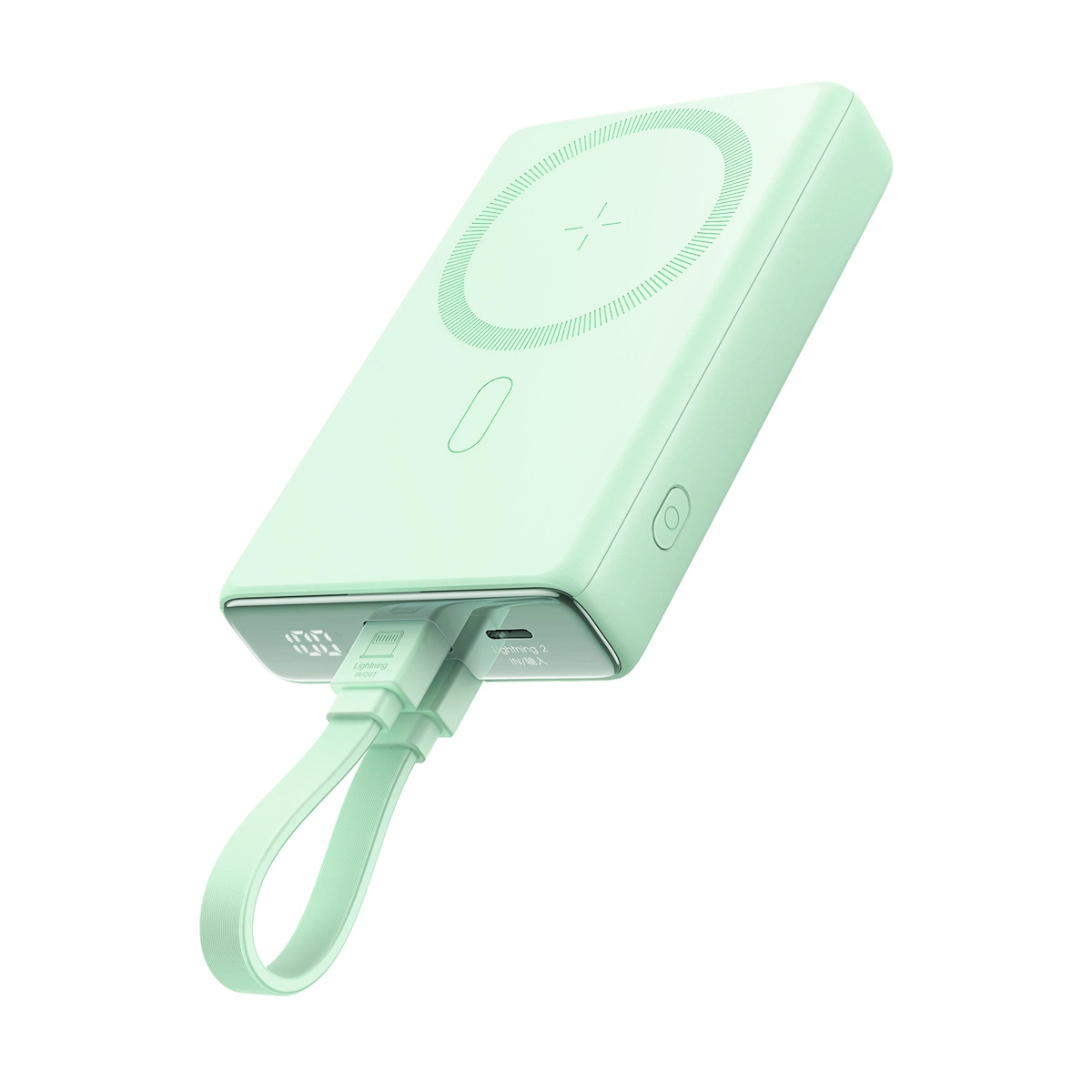 Powerbank Joyroom JR-PBM01 magnetic 10000mAh 20W with stand + Lightning cable - USB-C - green