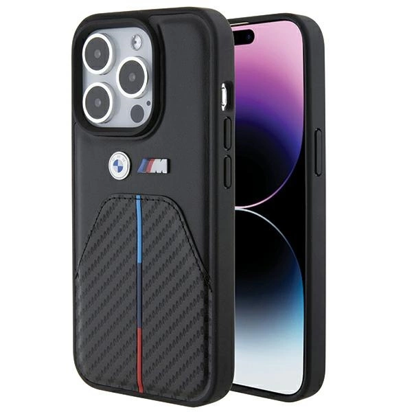 Etui BMW Stamped Tricolor Stripe na iPhone 15 Pro - czarne