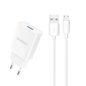 Dudao A4EU USB-A 2.1A wall charger - white + USB-A - micro USB cable