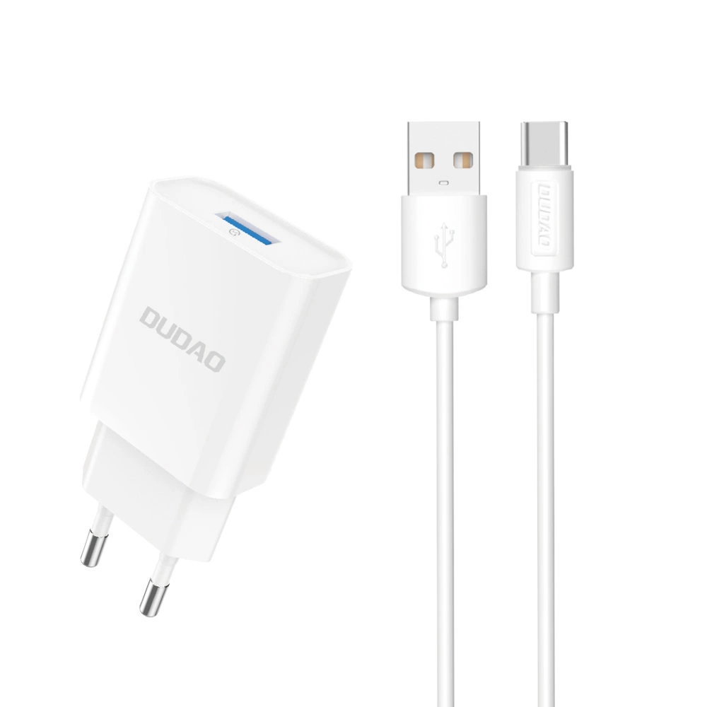 Dudao A4EU USB-A 2.1A wall charger - white + USB-A - USB-C cable