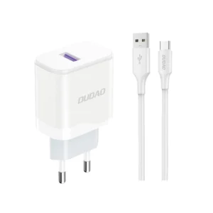 Dudao A20EU USB-A 18W network charger - white + USB-A - USB-C cable