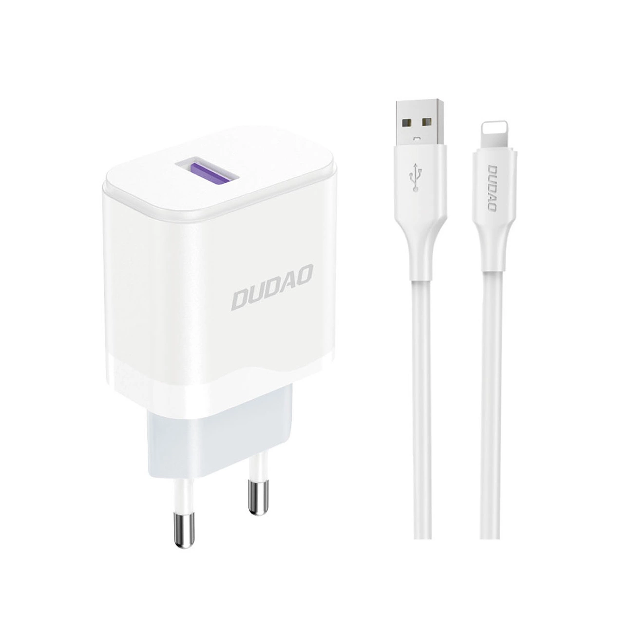 Dudao A20EU USB-A 18W network charger - white + USB-A - Lightning cable