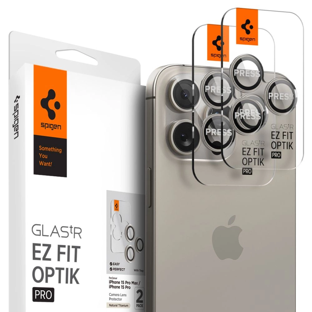 Spigen Optik.tR EZ Fit Camera Protector for iPhone 14 Pro / Pro Max / 15 Pro / Pro Max - Natural Titanium 2 pcs.