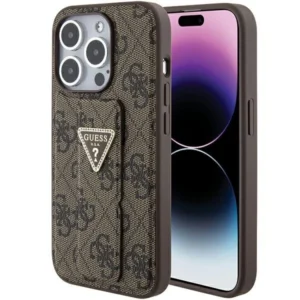 Guess Grip Stand 4G Triangle Strass case for iPhone 15 Pro - brown