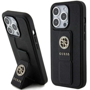 Guess Grip Stand 4G Triangle Strass case for iPhone 15 Pro - black