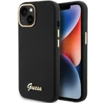 Guess Silicone Script Metal Logo & Frame case for iPhone 15 - black