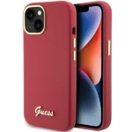 Guess Silicone Script Metal Logo & Frame case for iPhone 15 - red